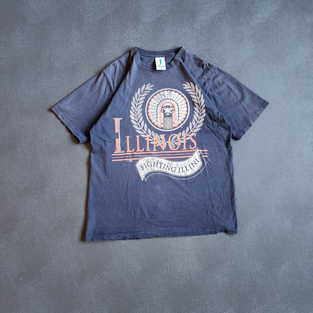 Vintage 90's Fighting Illini Illinois Navy USA Made Shirt Large
